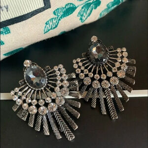 Silver Fan faux diamond earrings